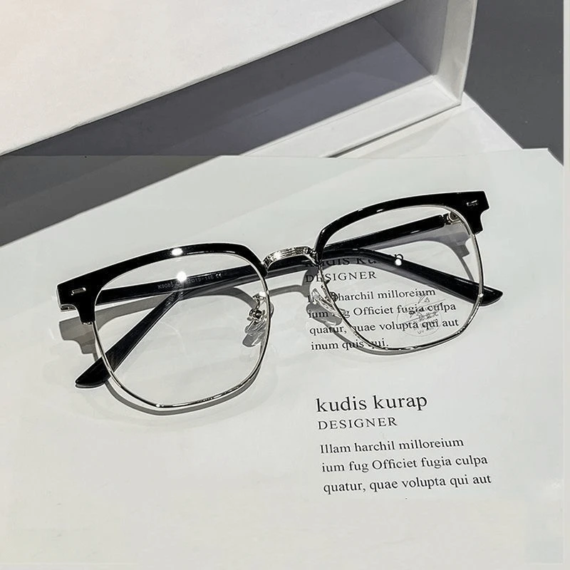 痞帅爆款半框学生近视眼镜男潮流高颜值素颜女可配度数防蓝光眼镜