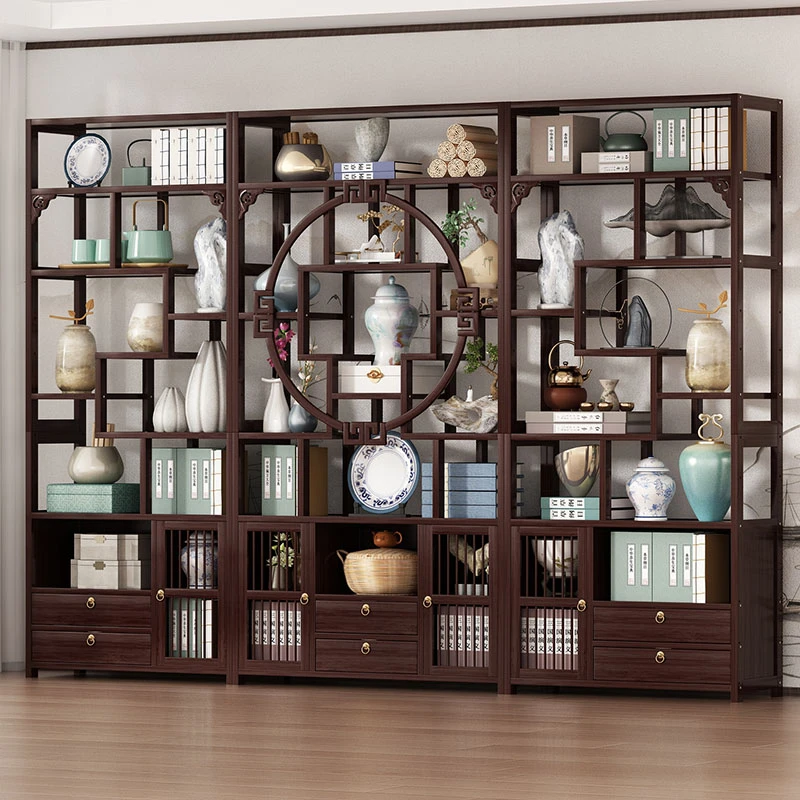 中式博古架置物架圆形收纳加厚茶架办公茶叶展示架茶室多宝阁隔断