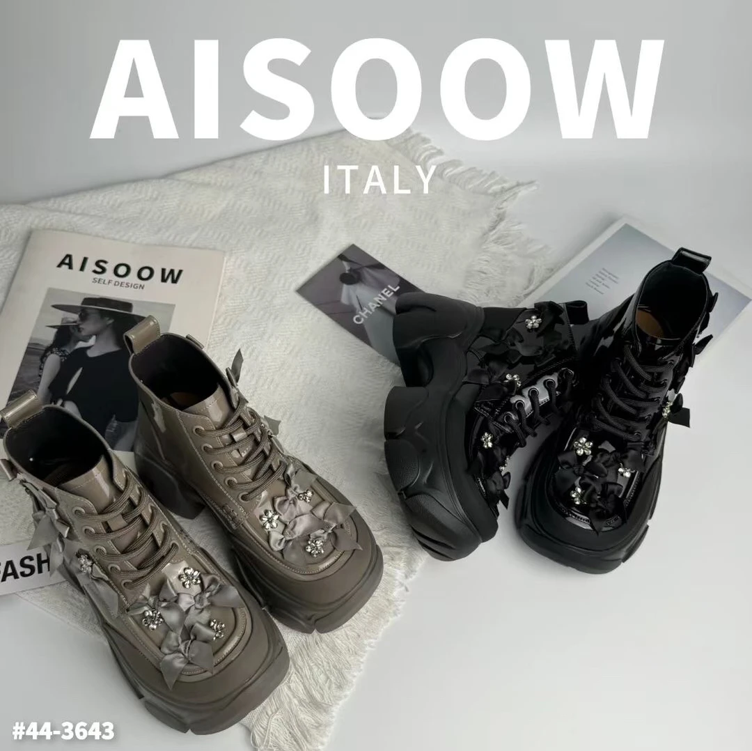 艾蘇时尚马丁靴女蝴蝶结厚底休闲靴英伦风舒适短靴