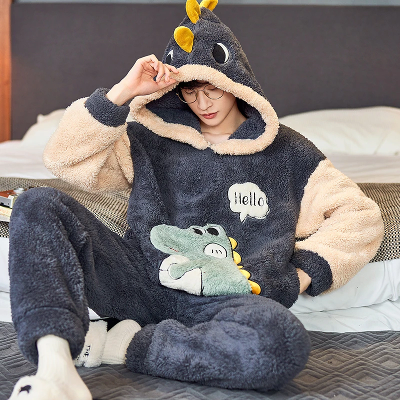 珊瑚绒睡衣男士秋冬款加绒加厚青少年学生加大码冬季法兰绒家居服