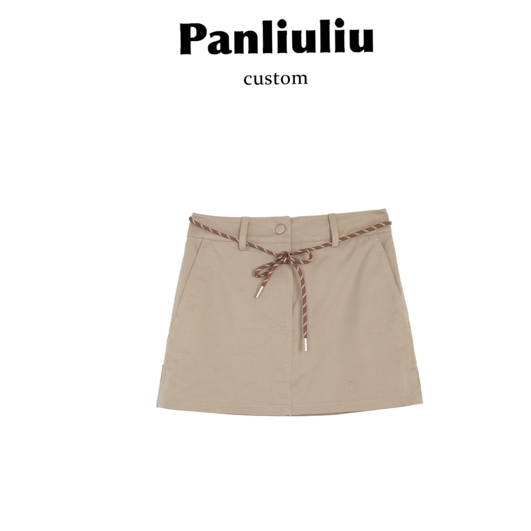 Panliuliu&【复古摩登】时尚工装风绑绳短款半身裙包臀短裙L81111