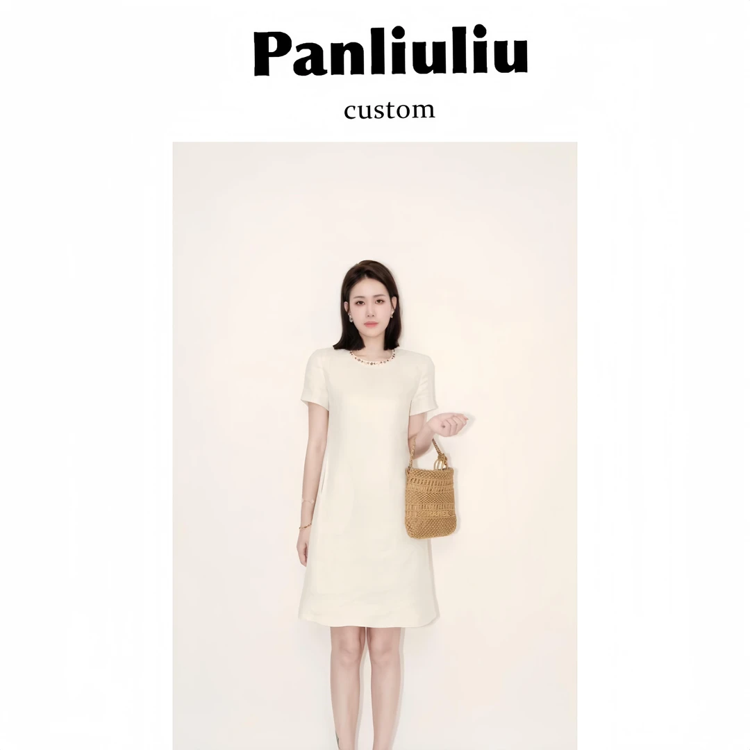 【彩云之上】夏季高级气质感彩色钉珠小香风连衣裙L8176