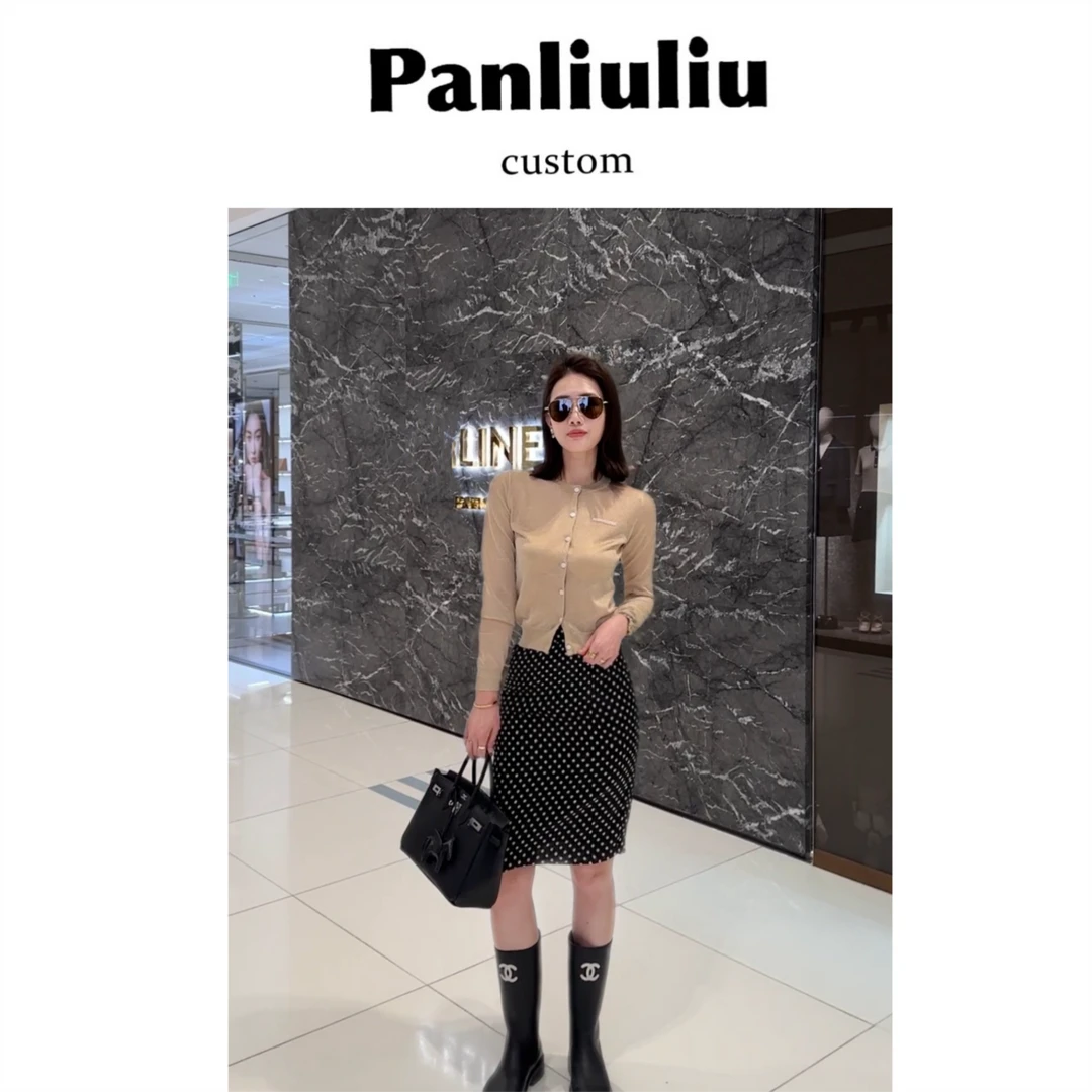 Panliuliu&【梦旅】黑色显瘦波点新款铅笔裙包臀开叉半身裙L81102