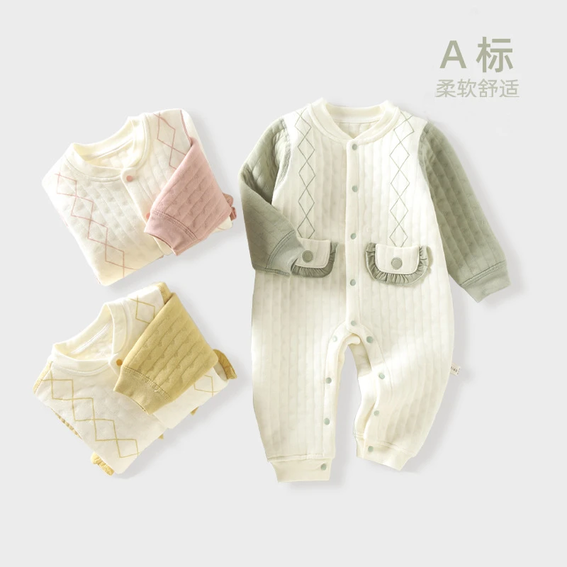 婴儿连体衣保暖春秋款夹棉秋装新生儿衣服宝宝外出哈衣加厚冬套装