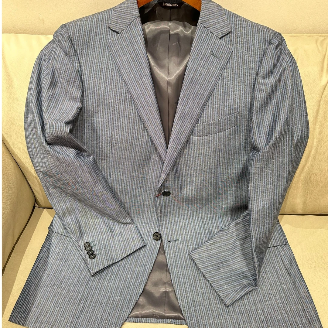 KFMAM11026  商务休闲蓝条纹男士商务西装单西两粒扣不开衩