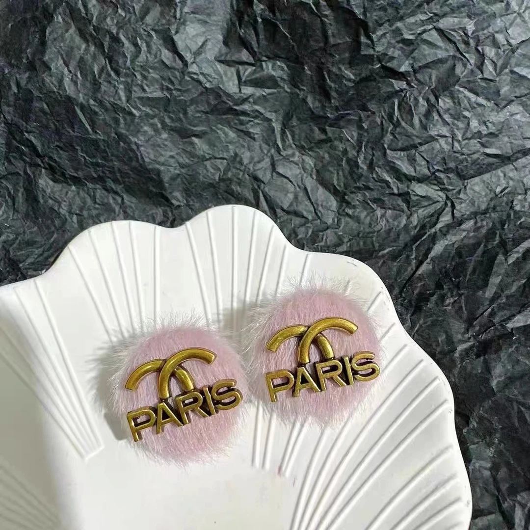 铜合金耳饰 粉紫色毛毛定制版洋气时尚大气耳环耳饰 F273