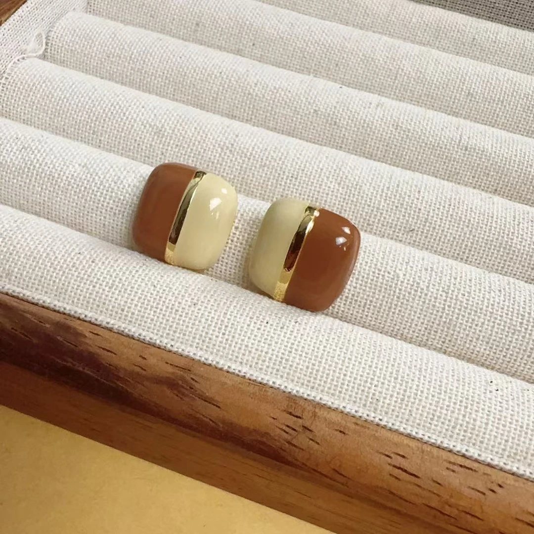 铜合金耳饰 滴油撞色几何方形复古四季新款质简约耳饰 S114