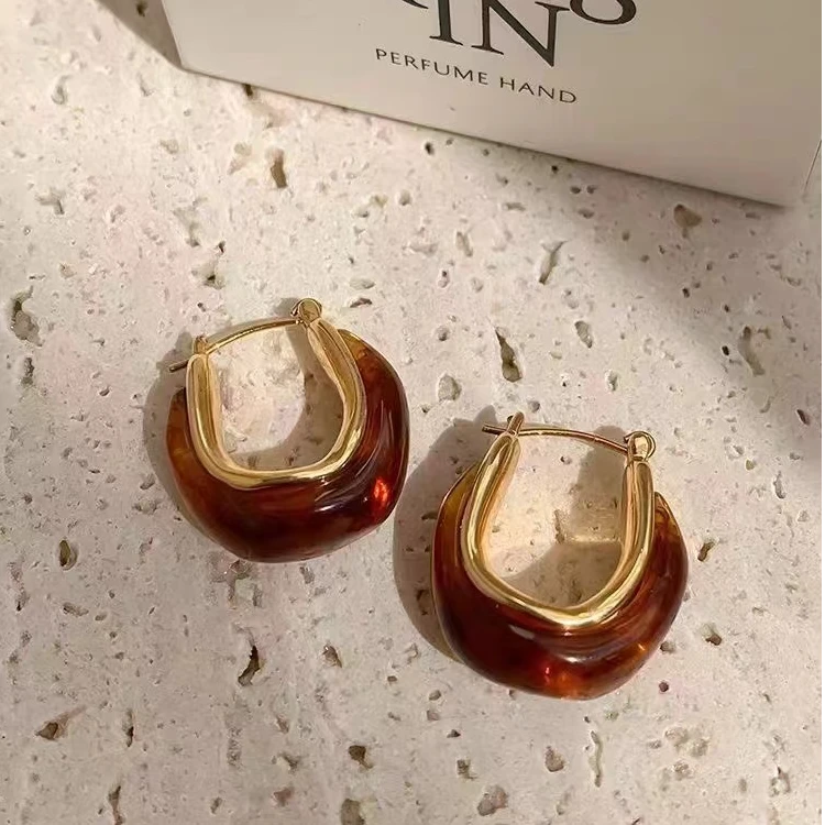 铜合金耳饰 【美拉德】高级晕染咖色耳扣温暖氛围耳扣耳环 F254