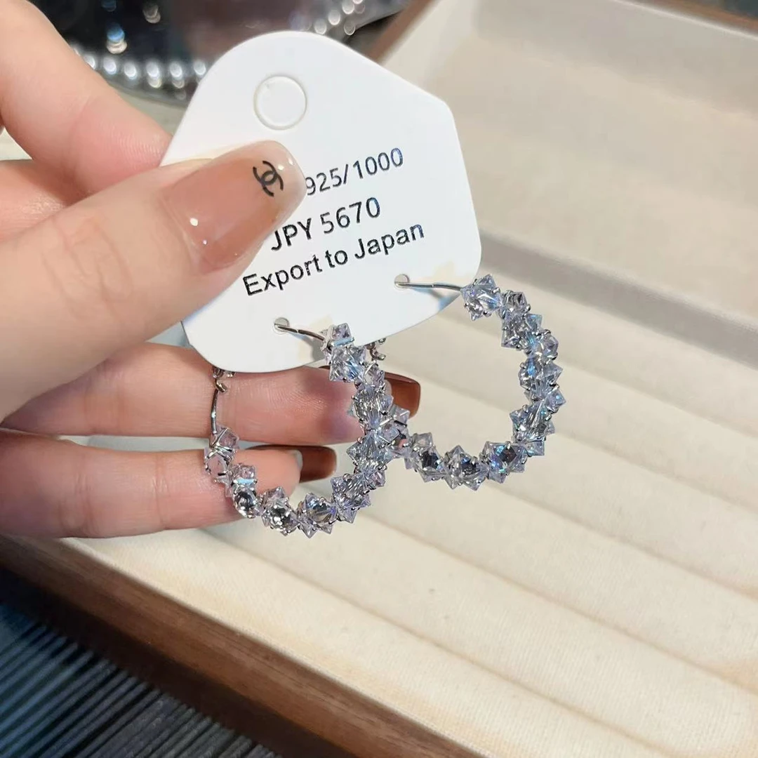 铜合金耳饰 【锆石耳圈】超闪几何锆石轻奢高级感百搭耳饰耳圈 S011