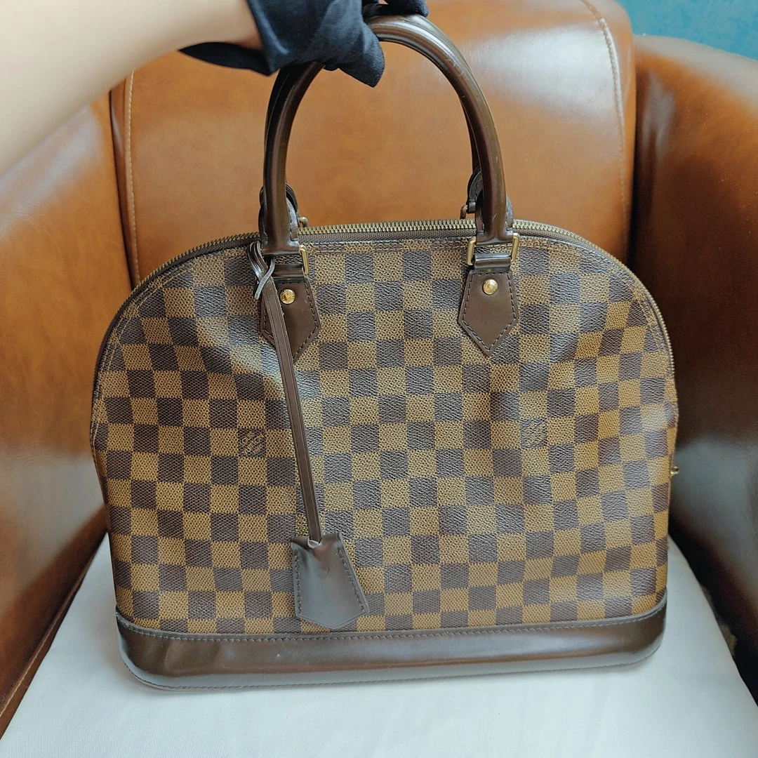 95新 LouisVuitton/路易威登 Lv棕棋盘格贝壳包，lv手提中古