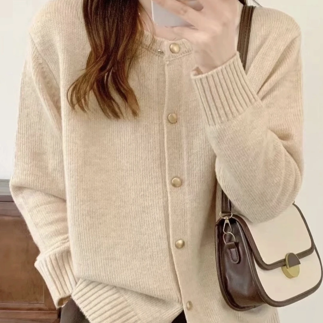 2025百搭高定鸡蛋家圆领开衫毛衣女士韩系百搭外套