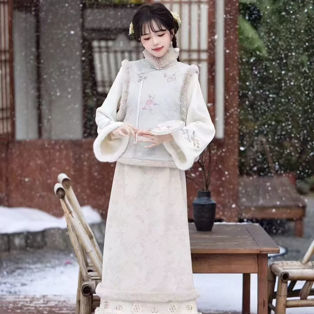 【繁花协奏】新中式冬款旗袍套装加绒加厚气质长袖日常中国风连衣裙