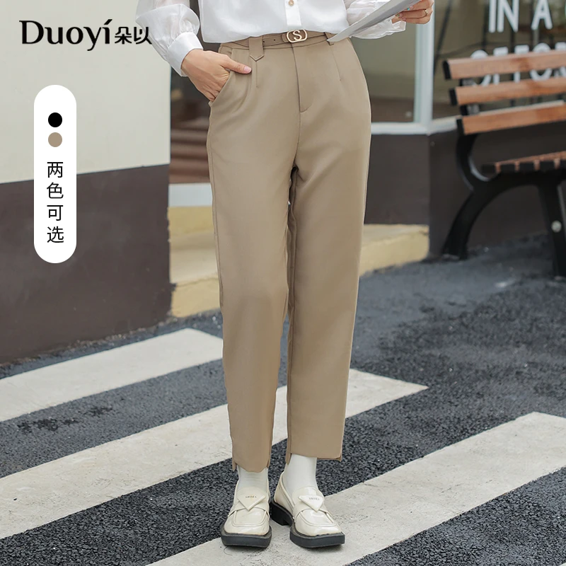 朵以2024秋季通勤职业简约配腰带显瘦烟管裤高腰西装裤38DQ231053