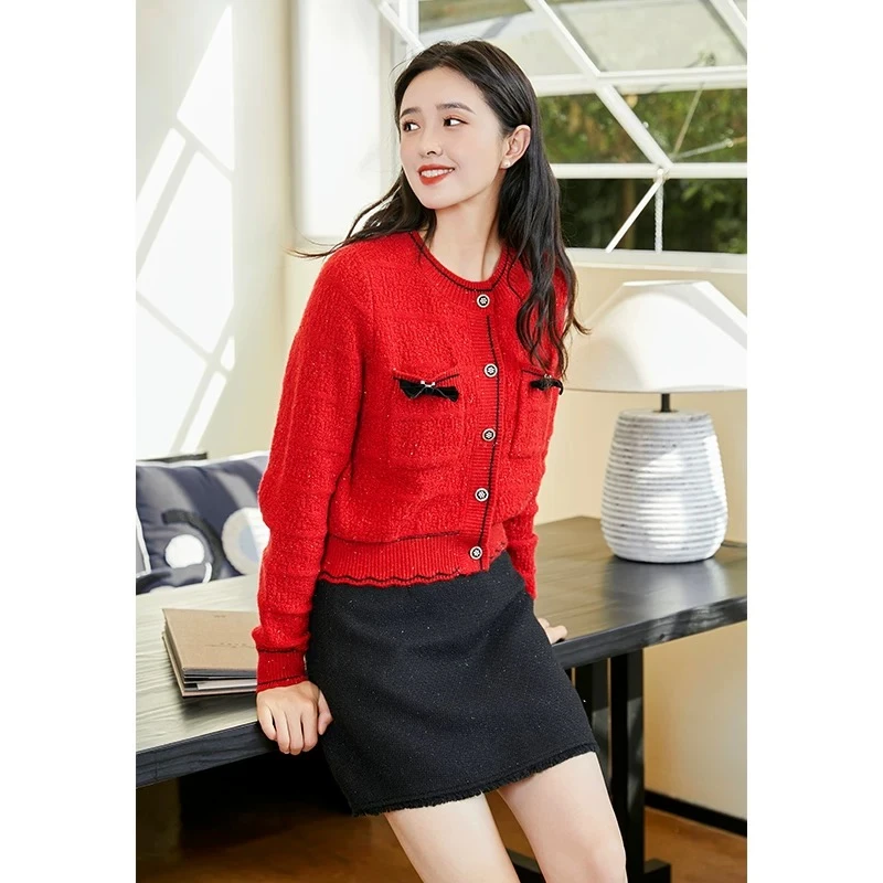 duoyi/朵以duoyi朵以冬季新款时尚甜美毛衣开衫上衣女38DD530112