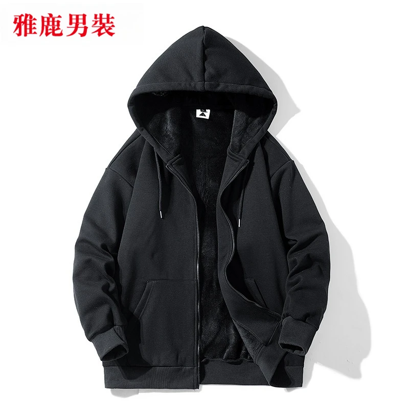 雅鹿男装新款简约休闲连帽开衫卫衣春秋季加绒情侣运动上衣