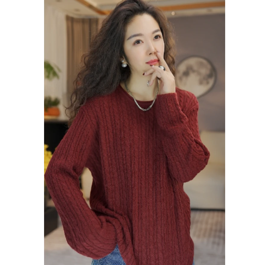 JIUER[万变]经典麻花针织长袖衫 时尚百搭宽松慵懒风8211