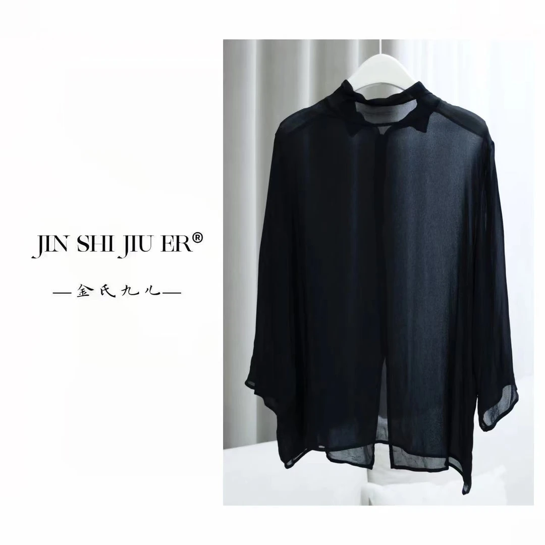 单款单色半高领侧开叉小衫-9793