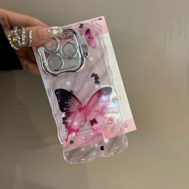 适用苹果16手机壳2024新款iPhone15高级ins晕染蝴蝶14pro带镜头膜