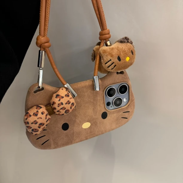 秋冬金棕可爱kt手提包适用苹果16手机壳15pro新款保护套14女款15