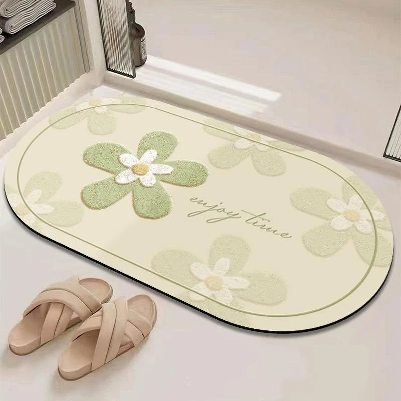 ins花卉风家用洗手台耐脏垫卫生间吸水速干硅藻泥地垫浴室防滑垫