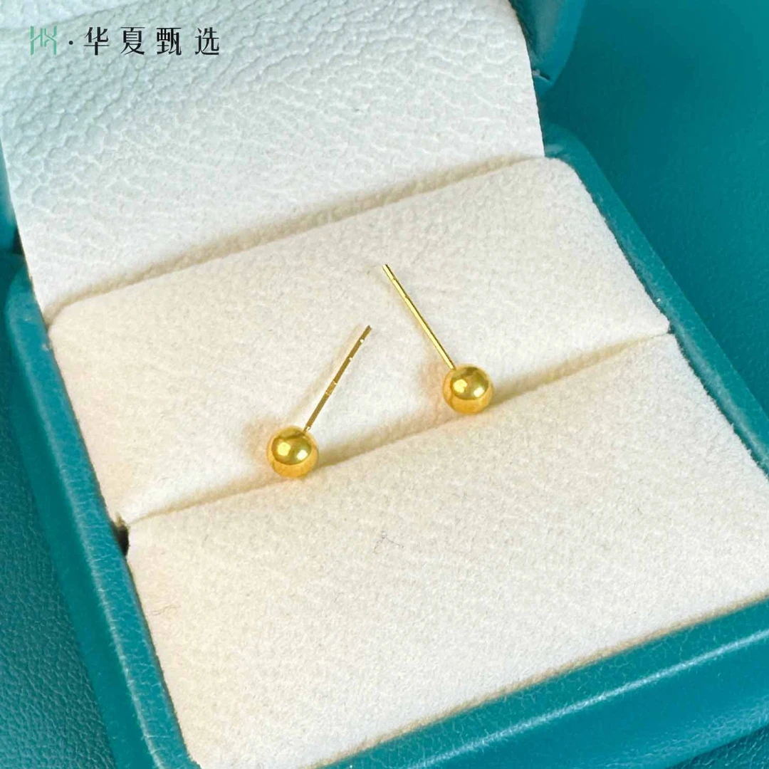 【华夏甄选】18k金光珠耳钉简约优雅气质轻奢时尚（约3.8mm）