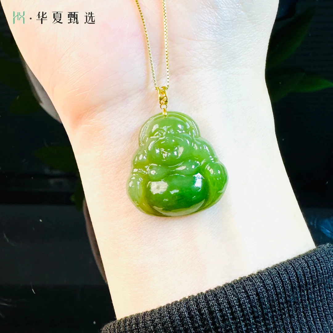【华夏甄选】18k金天然碧玉佛公时尚气质典雅多样性发