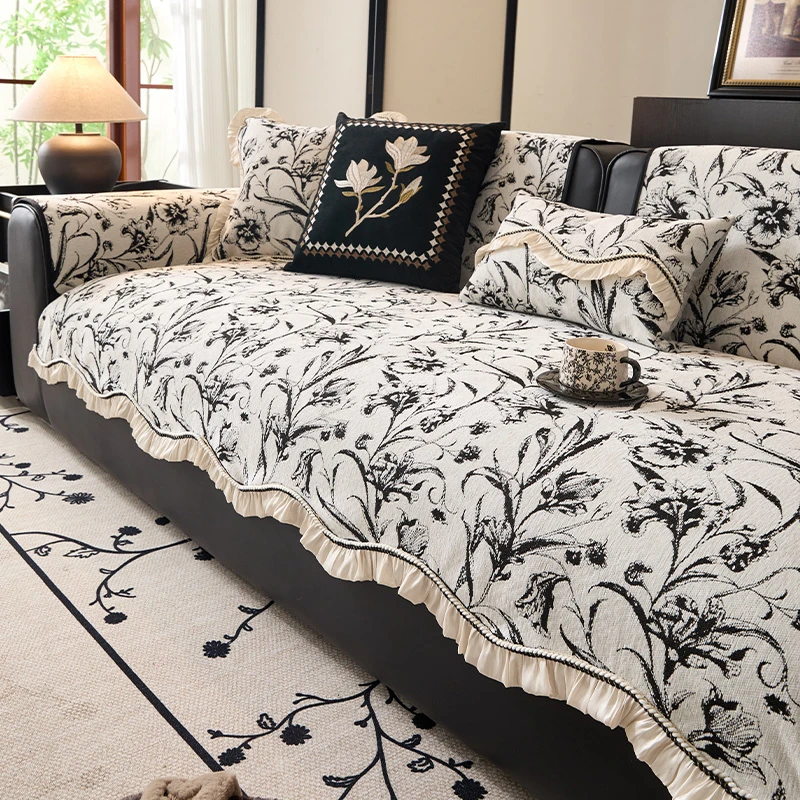 异形花边防滑沙发垫四季通用沙发套罩巾轻奢百搭坐垫靠背巾雪尼尔