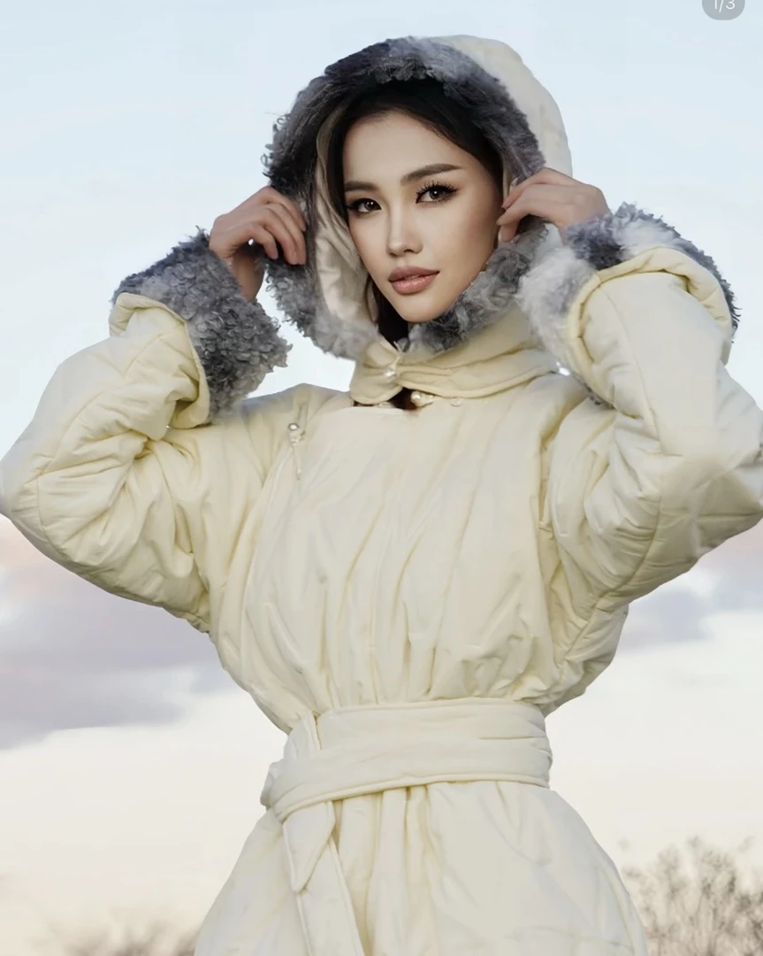 【阿泯娜】XM2502新款蒙古长袍民族连帽加厚服饰