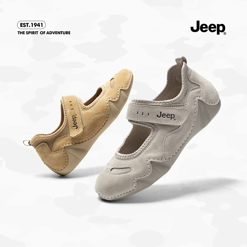 【特卖】JEEP/吉普2024新款包头玛丽珍凉鞋女复古软底平底浅口单鞋