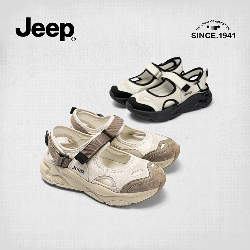 JEEP吉普2024夏季新款户外镂空透气软底运动包头凉鞋玛丽珍凉鞋女