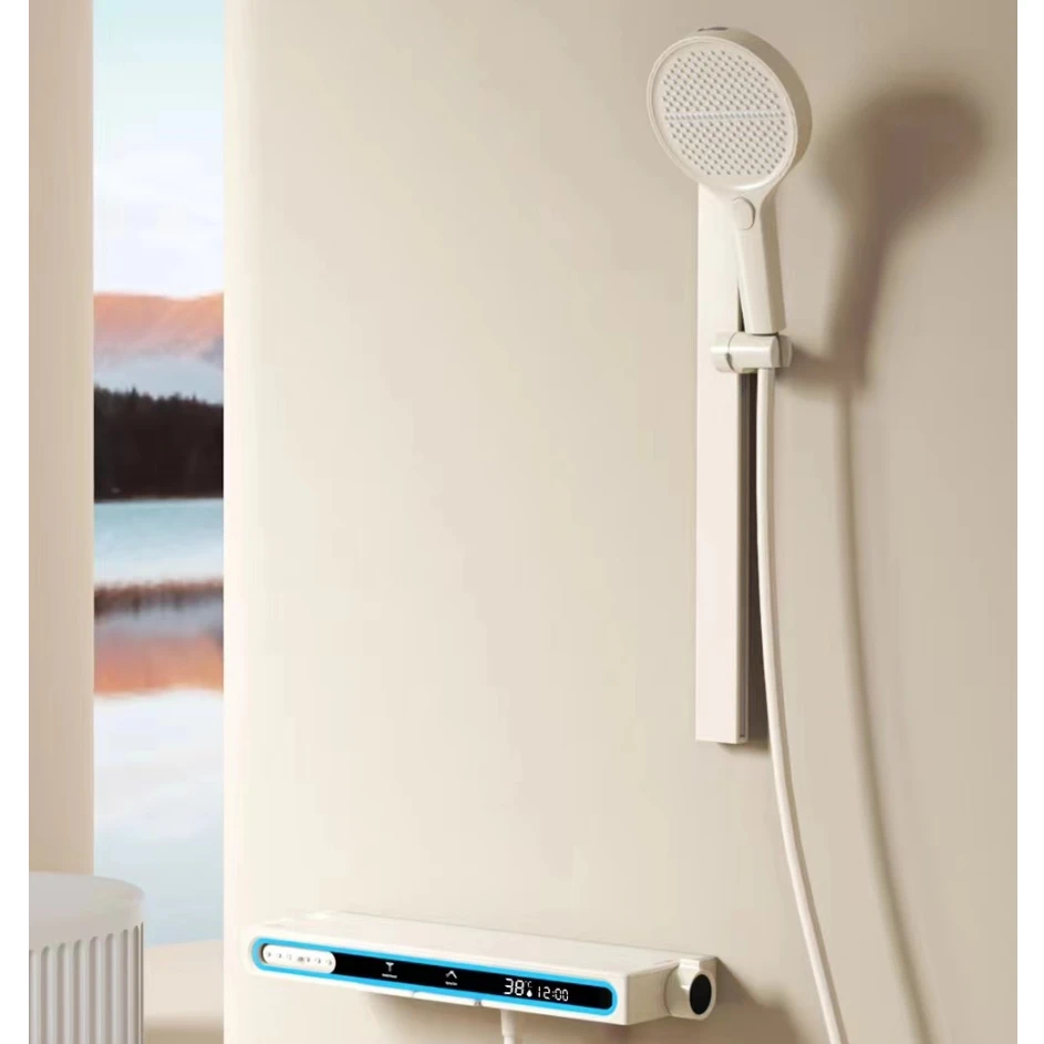 无顶喷简易版腰喷按摩铜水路贴墙方杆置物架增压淋浴花洒