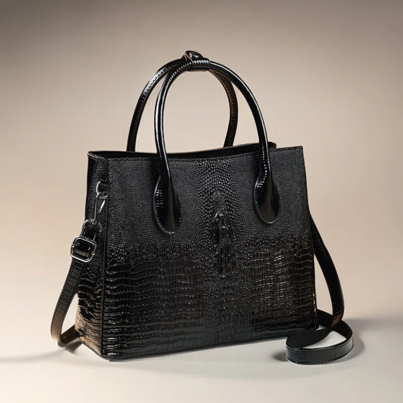 大容量鳄鱼纹真皮女包2024新款鳄鱼的眼泪大包手提单肩包潮百搭