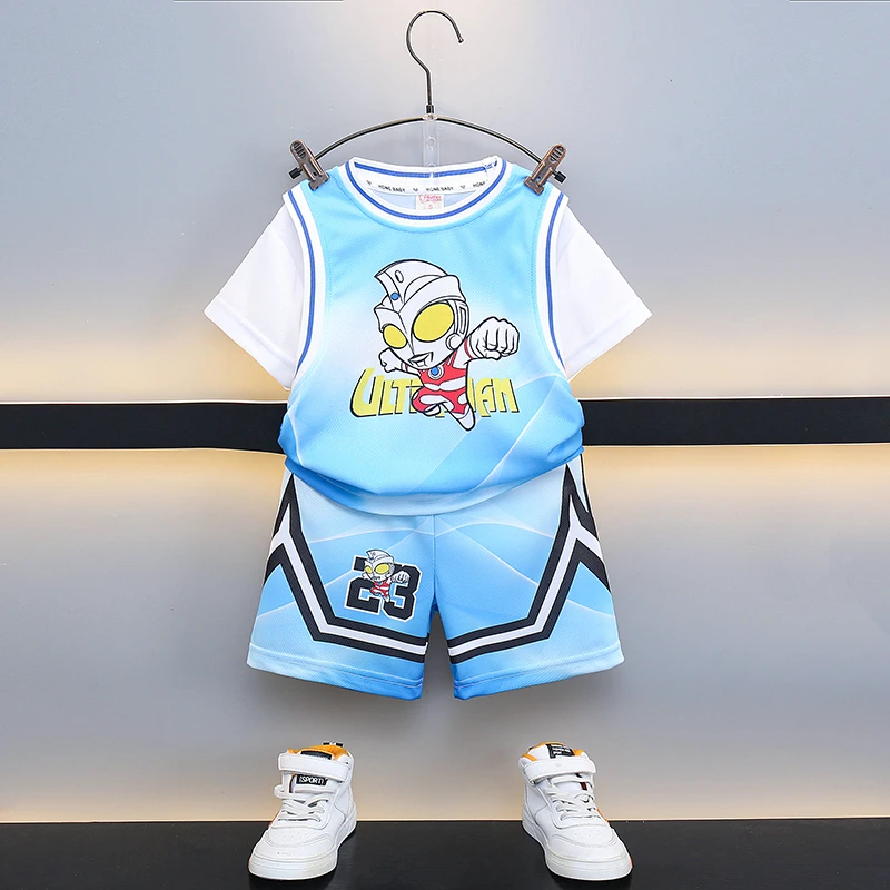 奥特曼衣服男童短袖运动套装宝宝夏装痞帅衣服洋气儿童夏季篮球服