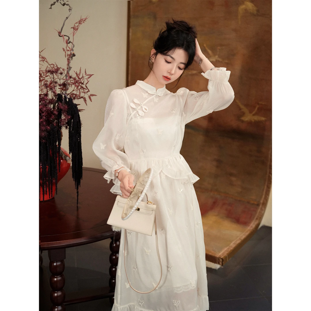 LZ03204鹿阿姨卓叔叔 ◆ 改良新中式立体刺绣高定古董裙连衣裙女