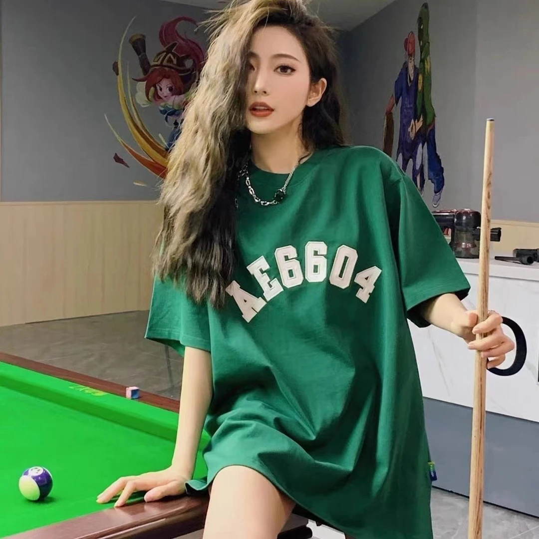 2023夏季韩版T恤上衣女字母印花短袖女宽松日系bf风