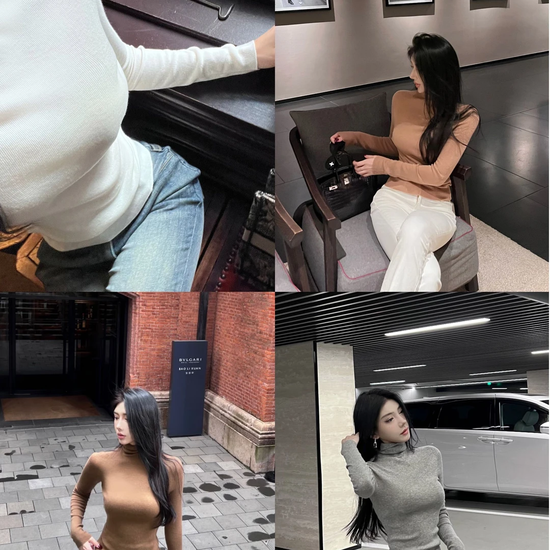 FBB limit早秋桑蚕丝山羊绒无缝一体高领打底衫气质毛衣D233735R