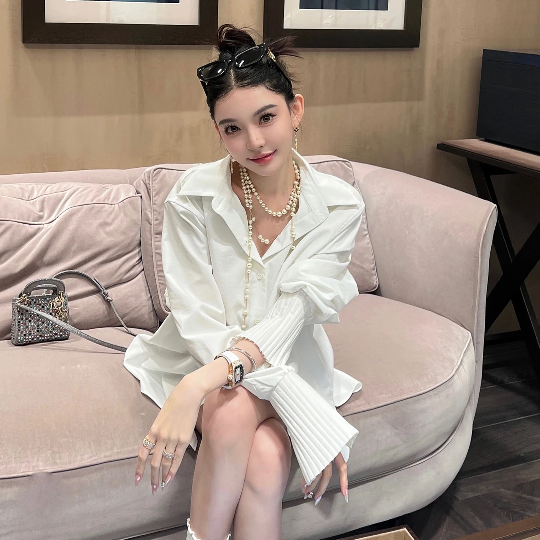 FBB limit气质白衬衫手工打揽袖口设计宽松抗皱长袖上衣D224949D