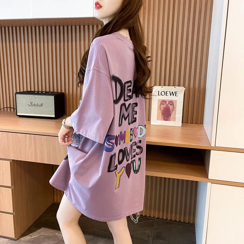 夏季欧货大码短袖T恤女2024新款爆款宽松百搭设计感网红半袖上衣