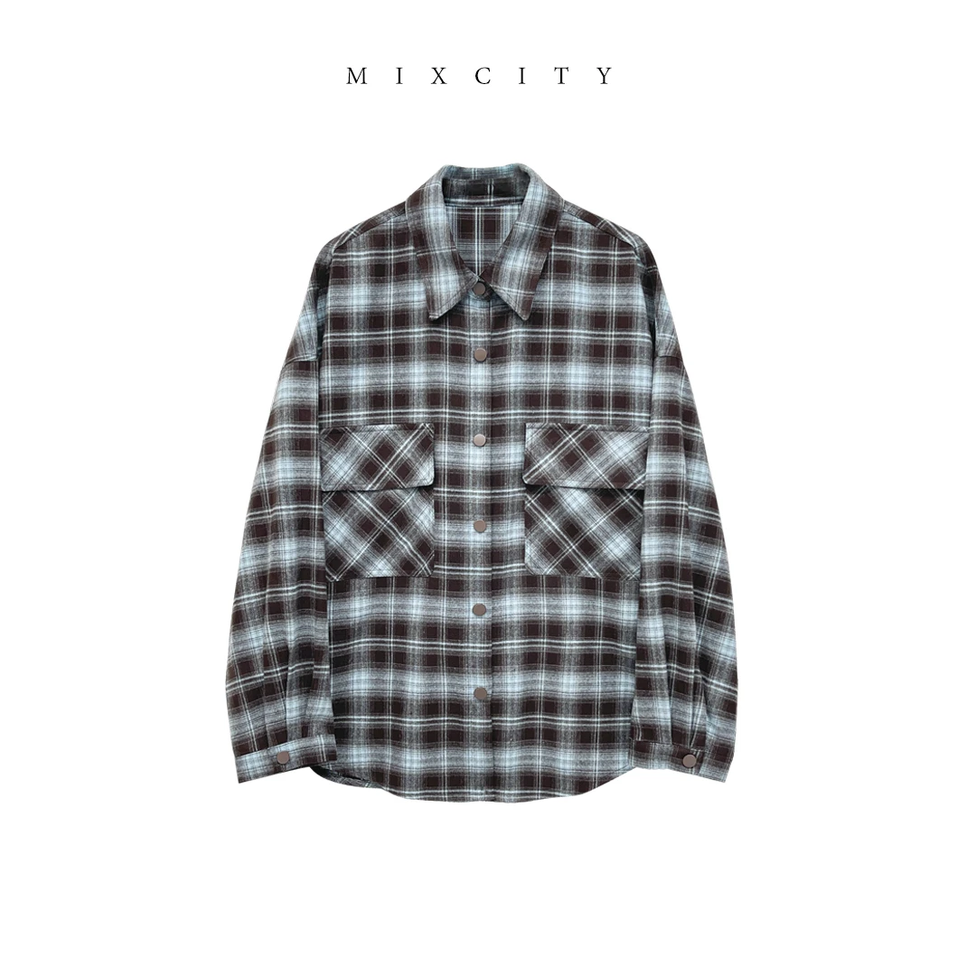 【亚楠本楠】格子衬衫◆韩版翻领双口袋学院风格子衬衫6265