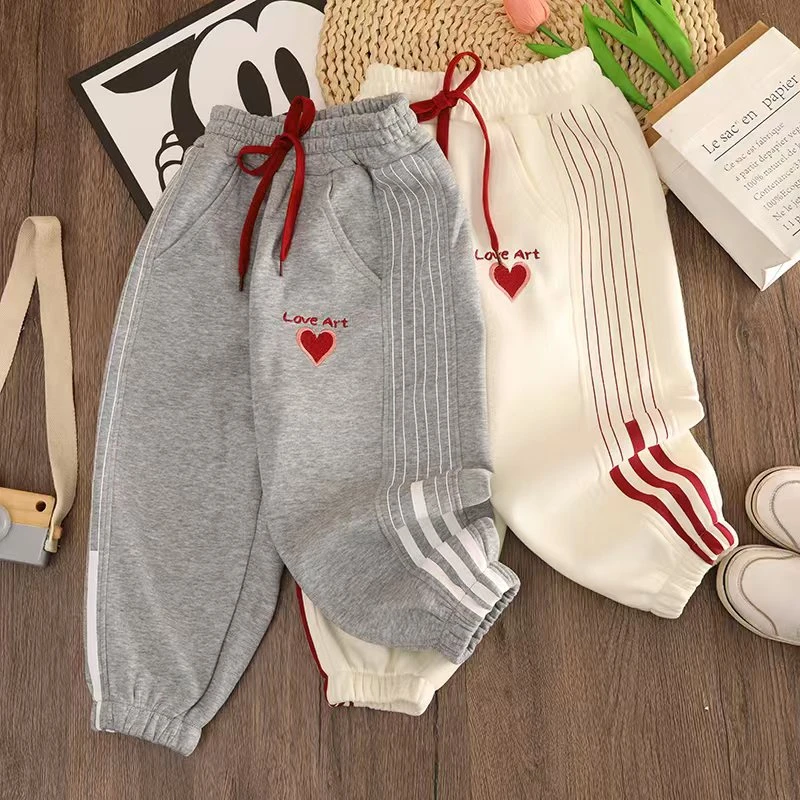 ③N2024儿童卫裤春秋款洋气女孩爱心刺绣宝宝卫裤儿童休闲运动长裤