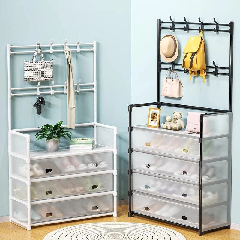 防尘鞋帽架鞋架子多层家用多功能三合一鞋帽架落地简易衣帽架收纳