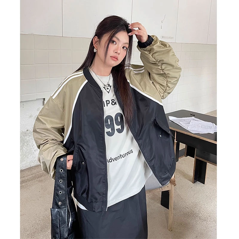 胖mm独特超好看风衣外套秋冬大码女装韩系撞色棒球服潮