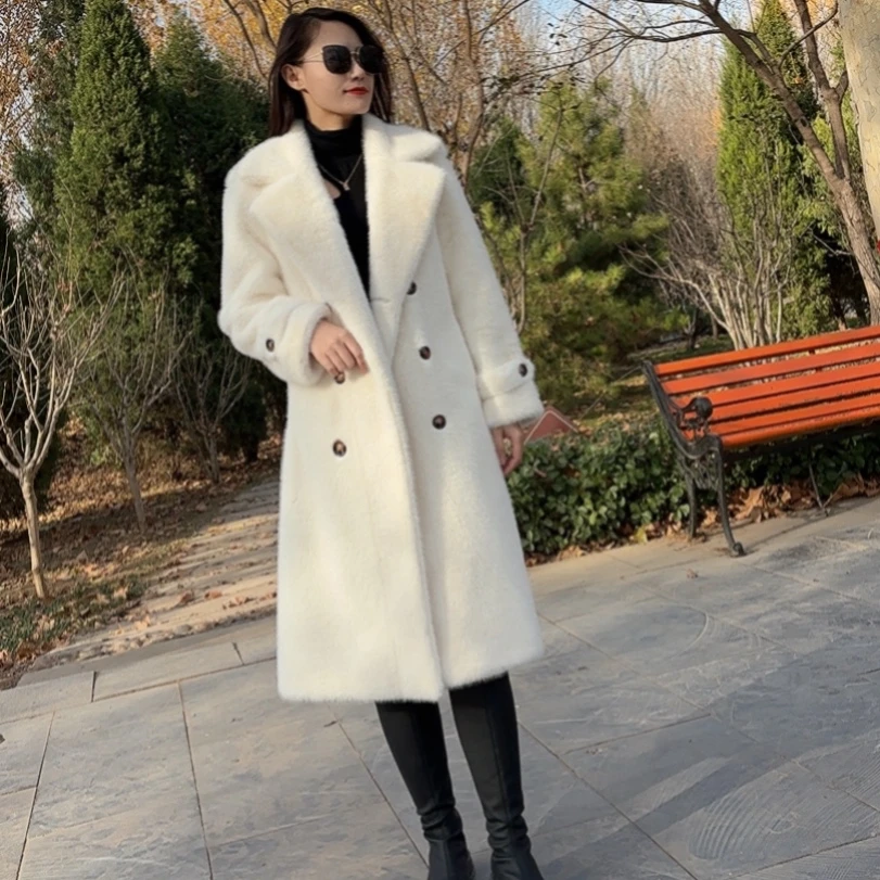 冬季肩章加厚长款西服领水貂绒外套皮毛一体欧貂绒爆款西服领大衣