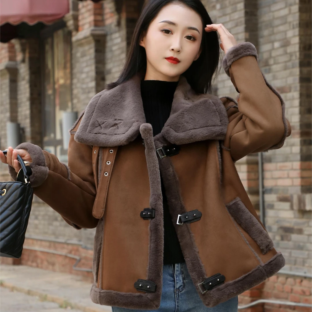 （168#）皮毛一体外套女秋冬新款韩版宽松外套加厚保暖毛毛外套女