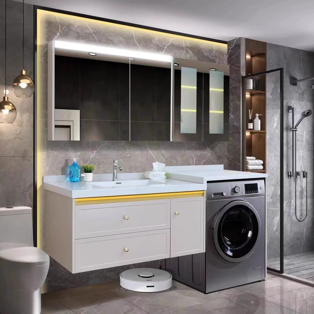 洗衣机柜组合浴室柜岩板无缝盆洗脸盆柜卫生间智能洗漱台可定制