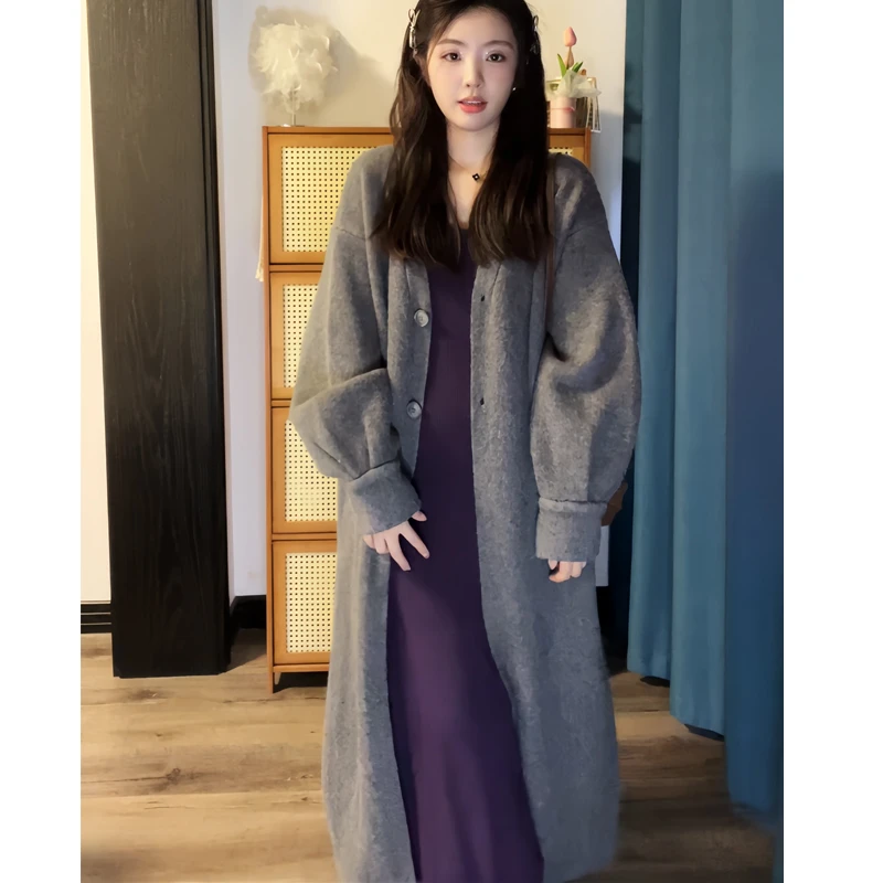 【阿颖专属】慵懒感过膝中长款针织开衫女宽松甜美软糯纯色毛衣外套