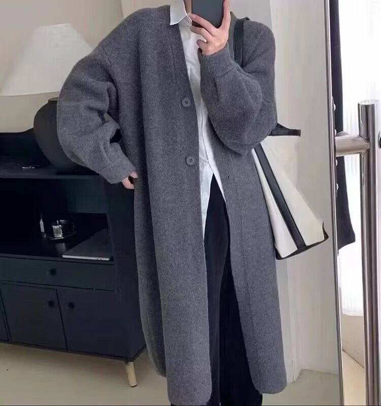 慵懒感小香风过膝中长款加厚针织开衫女韩版宽松软糯时尚毛衣外套