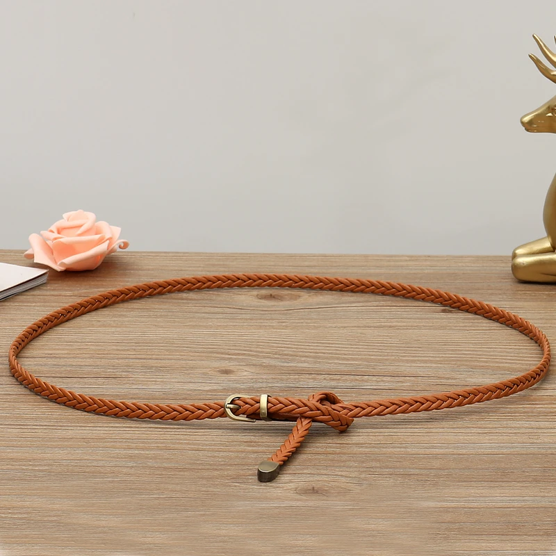 【100%手工超柔软】编织细款腰带女士配裙子装饰收腰简约百搭小皮带