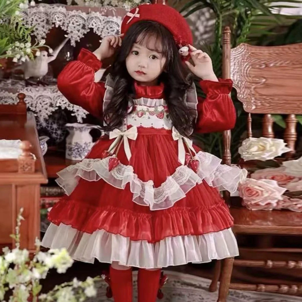 R520【草莓丝绒加绒洛丽塔】女童连衣裙长袖新款连衣裙