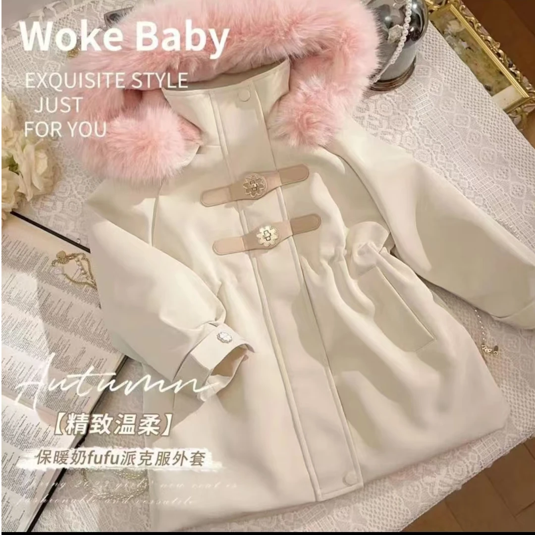 R464-1粉米【花朵洋气冬季派克服】冬季女童加厚外套冬款童装